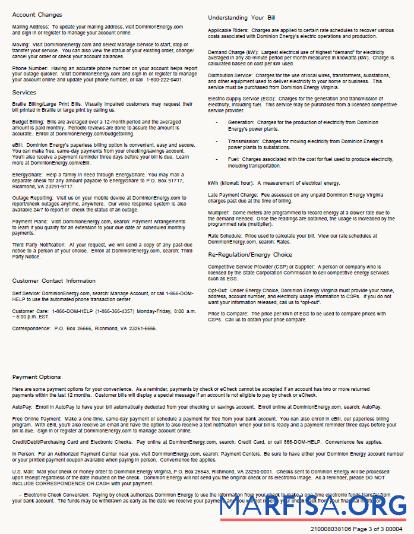Downloadable USA Dominion Energy utility bill template in Word and PDF formats, 3 pages, 3rd page